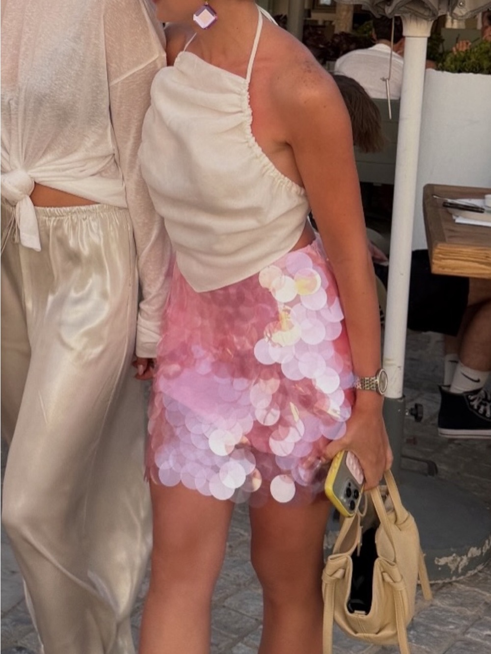 Zara Pink Sequin Tiered Mini Skirt